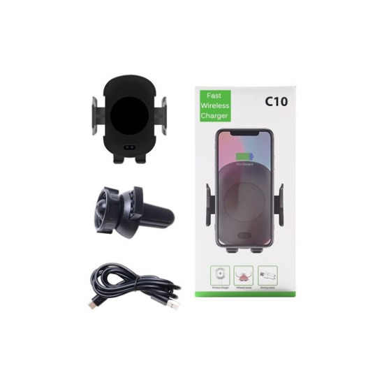 CAR WIRELESS CHARGER HOLDER WITH INFRARED AND AUTO SENSING 1.2A C10 BLACK CAR WIRELESS CHARGER HOLDER WITH INFRARED AND AUTO SENSING 1.2A C10 BLACK